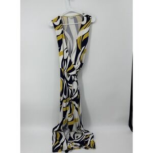 Baltic Born Sleeveless Maxi Dress Blue White Yellow Womens Size 6 Vacation